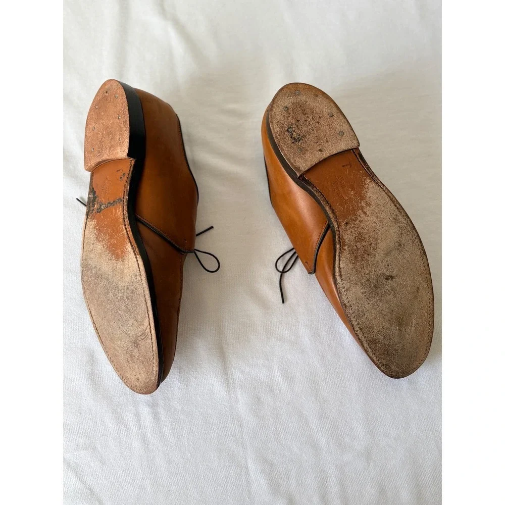 Allen Edmonds Slayton Derby Shoes 10.5 D Tan Good Split Toe Leather USA 9324
